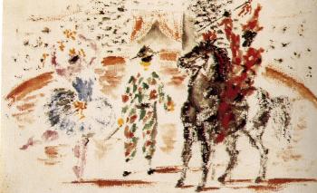 巴勃羅 畢加索 芭蕾舞劇《保西奈勒》落幕設計：小醜和舞者、騎馬的人